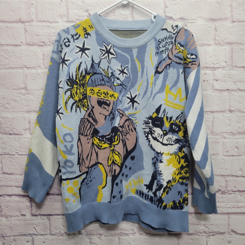 Harajuku Japanese Anime Cat Graphic Sweater Size‎ S/M Knit Jumper Streetwear